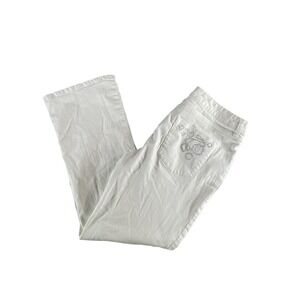 Chicos Platinum Jeans Womens 1.5 Short Embroidered Floral Bootcut Stretch Pants